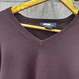 Brooks Brothers Sweater Mens XL Maroon V Neck Merino Wool Stretch Knit Pullover